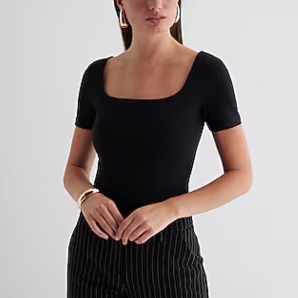 Express Body Contour Stretch Cotton Square Neck Bodysuit Black - size L - Picture 1 of 2